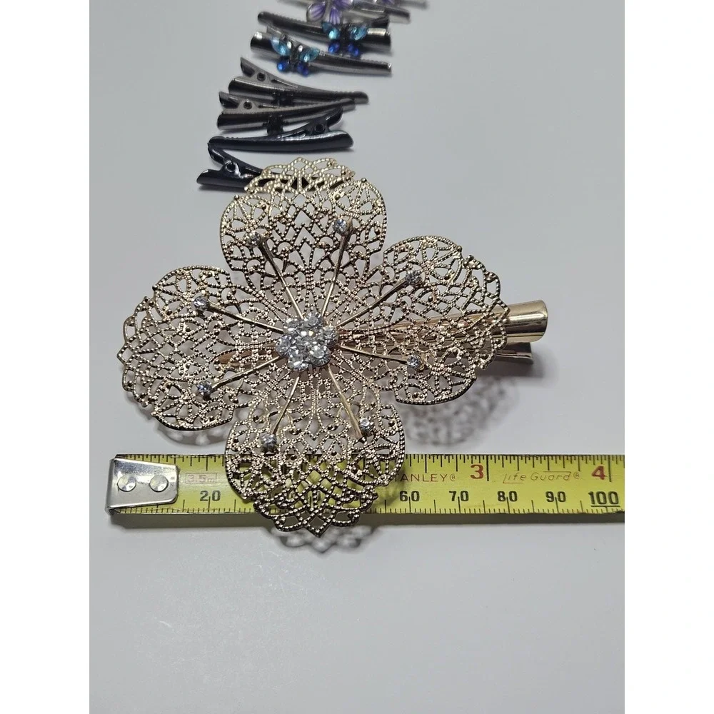 Vintage Hair Barrettes Clips Lot 21pc Huge Rhinestone Pearl Butterfly Floral Set
